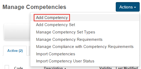 Add Competency menu