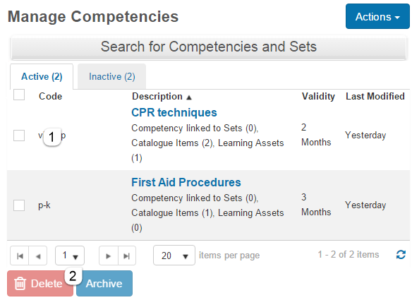 Archive, delete, or edit competencies