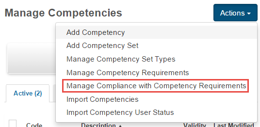 Manage Compliance menu