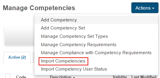 Import Competencies menu