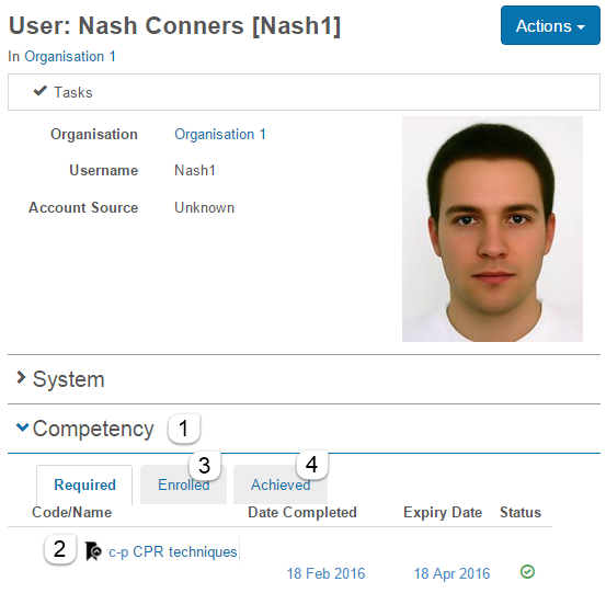 Competency tabs