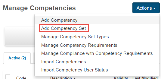 Add Competency Set menu