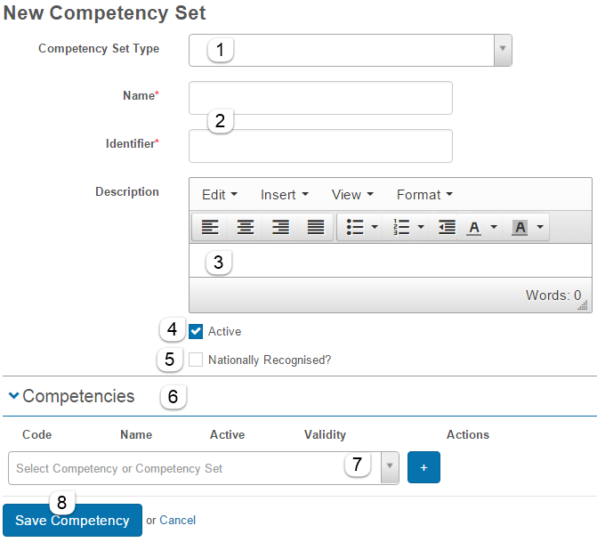 Competency Set form