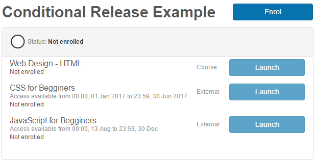 Learner experience — enrolment screen