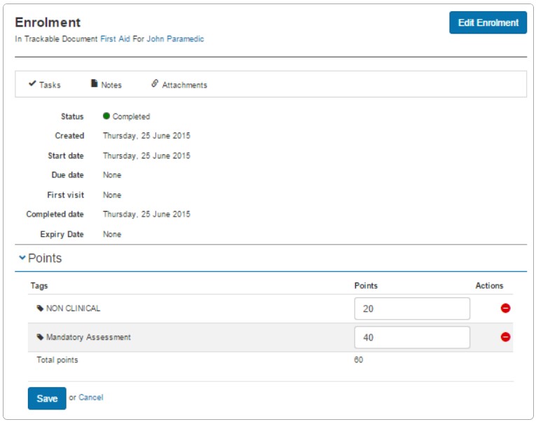 Edit points in enrolment
