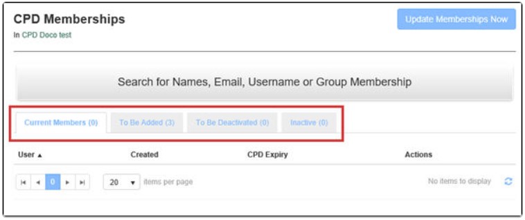 Membership tabs