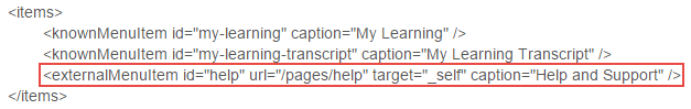 Menu XML snippet