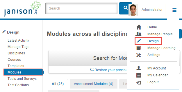 Modules menu