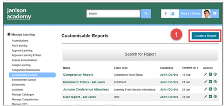 Customisable Reports — Create a Report