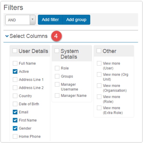 Select template columns