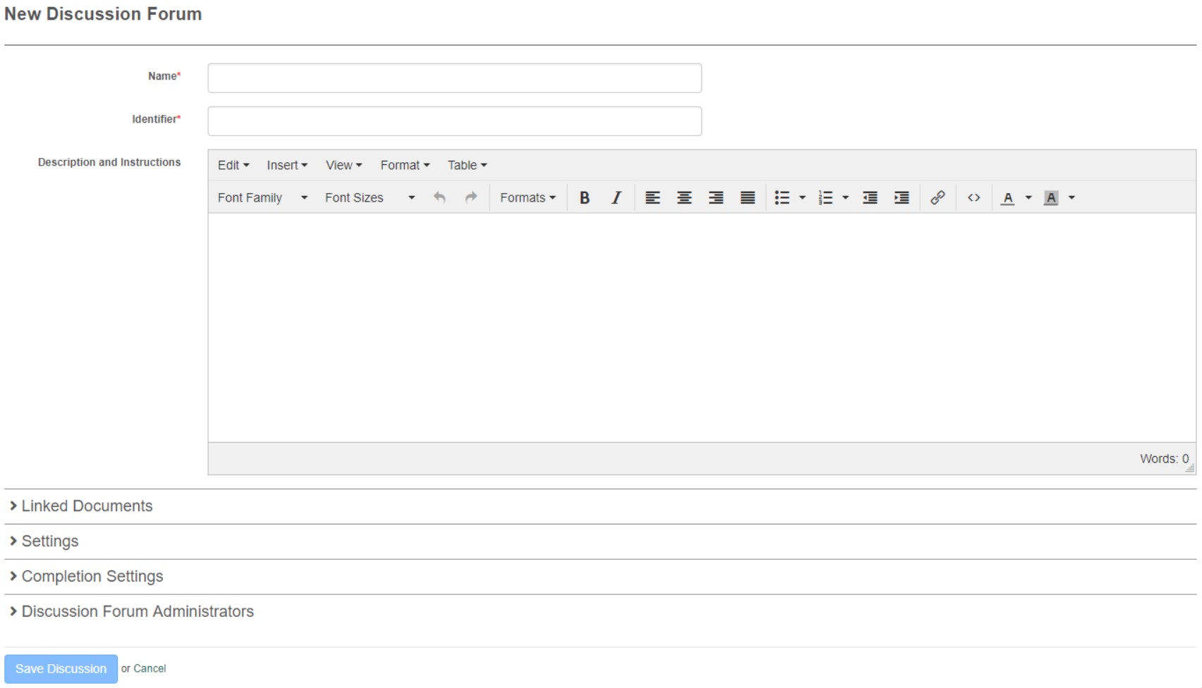 Save discussion form