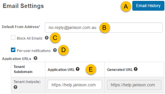 Default settings section