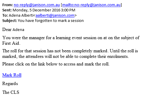 Example reminder email