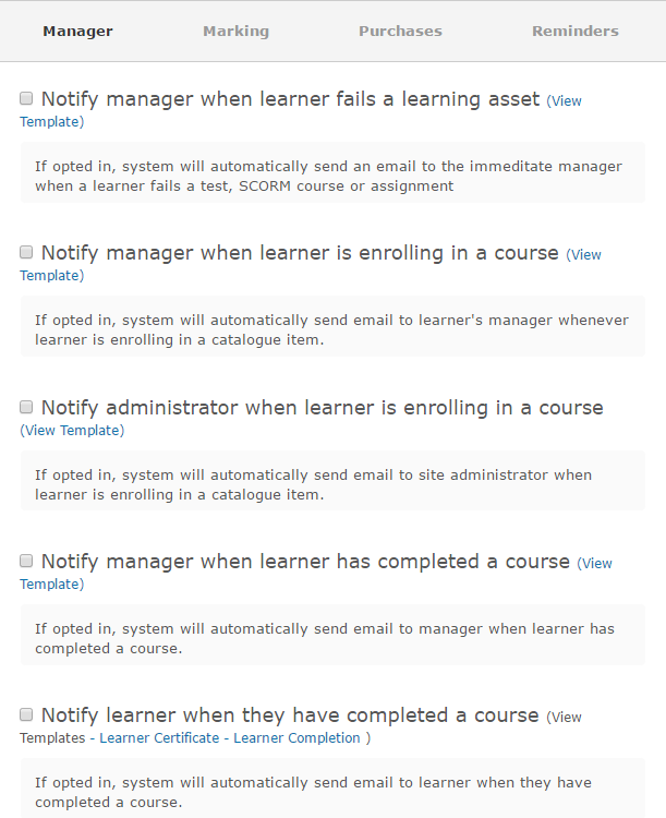 Manager notifications section