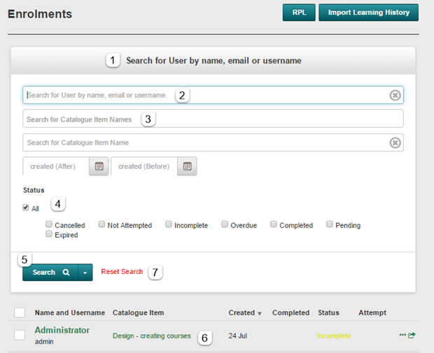 Search user enrolments