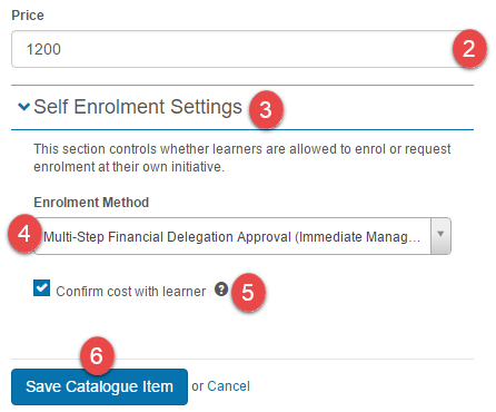 Catalogue item settings