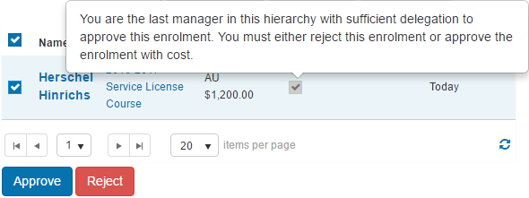 Final approver with cost locked