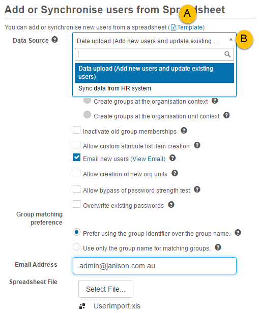 Import users page