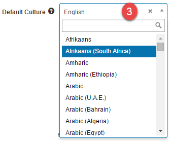 Default Culture dropdown