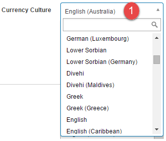 Currency dropdown