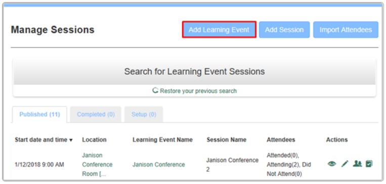Add Learning Event button