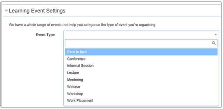 Event Type dropdown