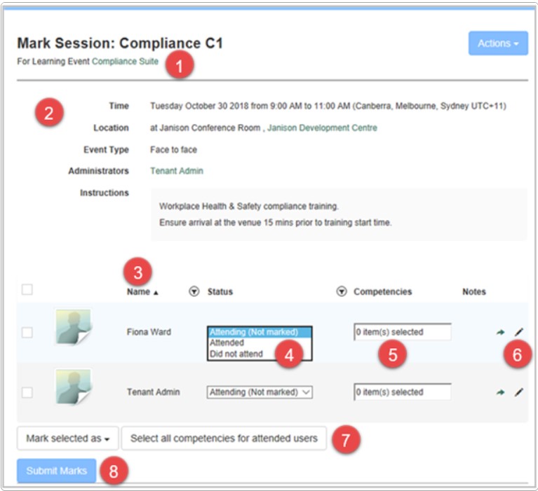 Mark session — competencies in detail