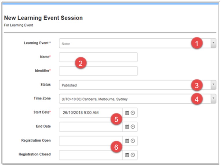 Session details — dates and times