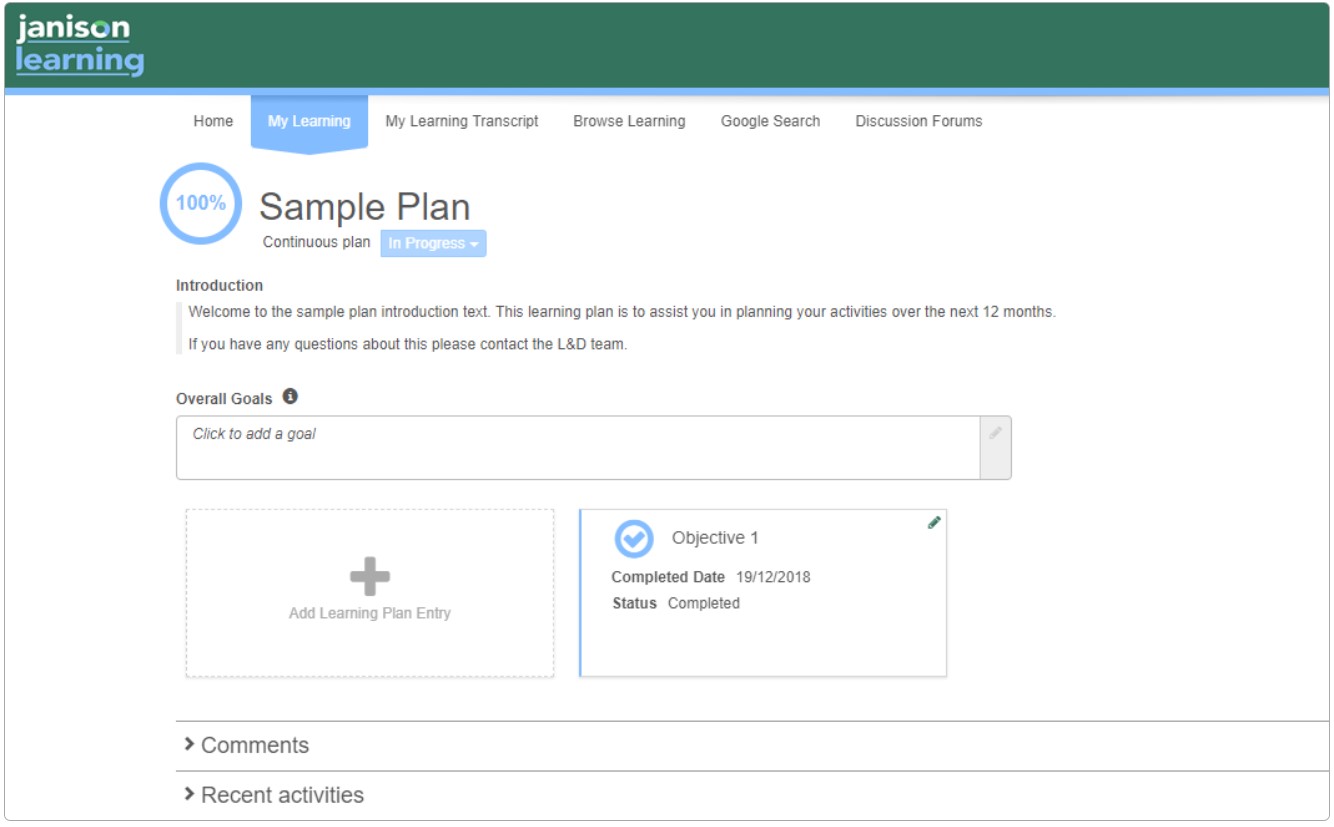 Learner plan view