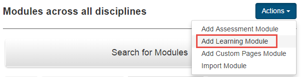 Add Learning Module menu