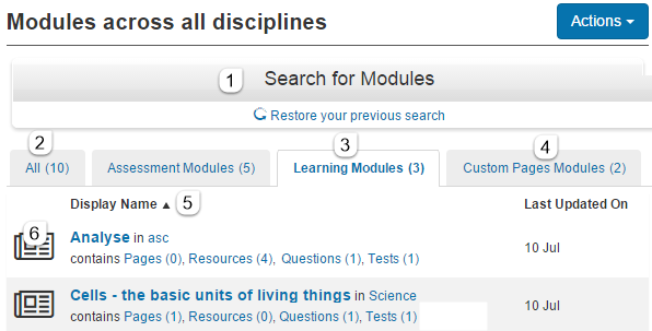 Manage Modules — module list