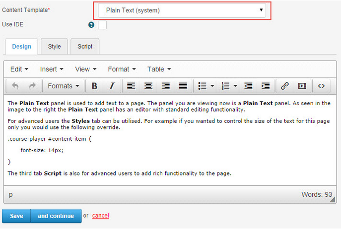 Plain Text panel