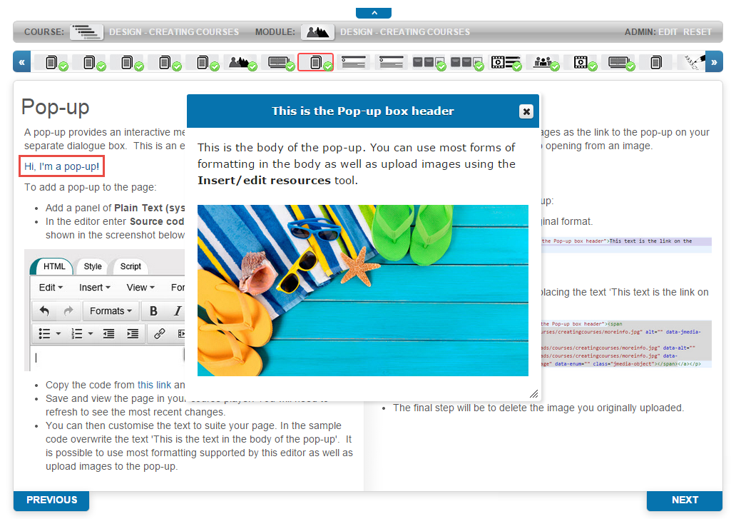Pop-up example