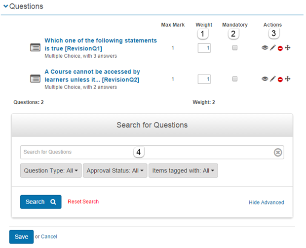 Question editing options