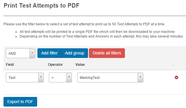 Export to PDF — filters