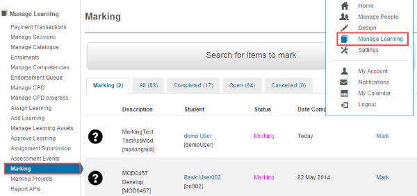 Marking menu
