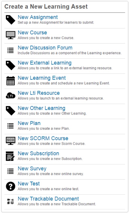 Create new learning asset list