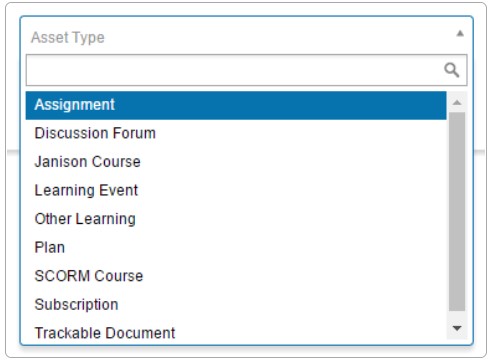 Learning Asset Type filter