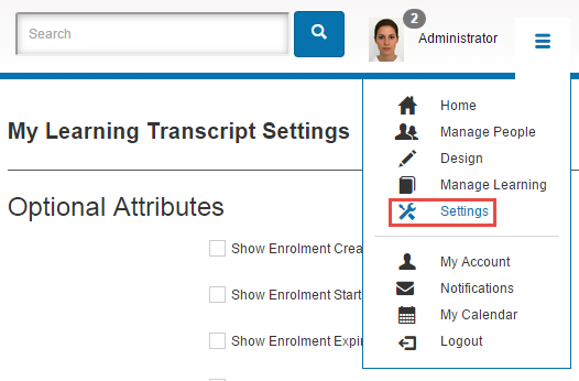 My Learning Transcript Settings