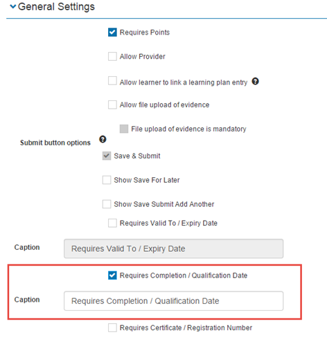 Edit Other Learning setting