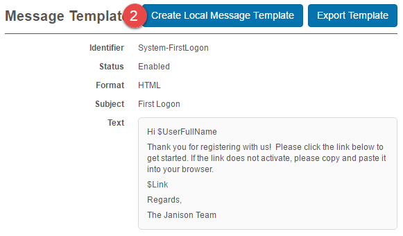 Create Local Message Template button