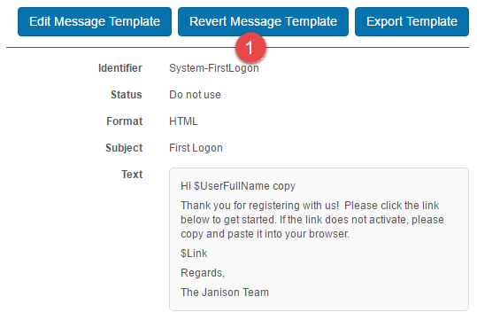 Revert Message Template button