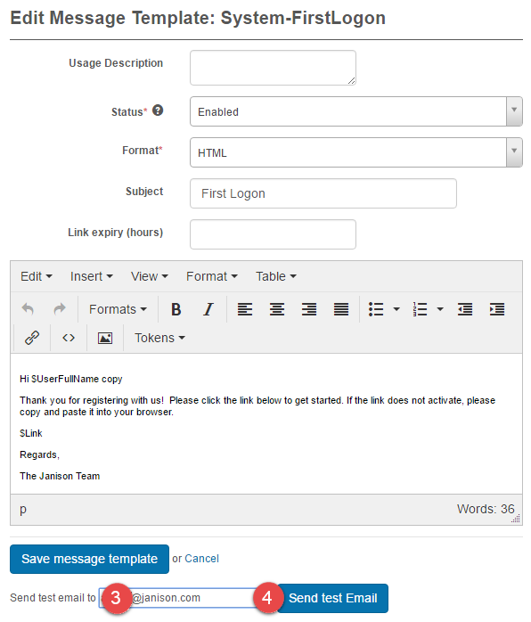 Send Test Email form