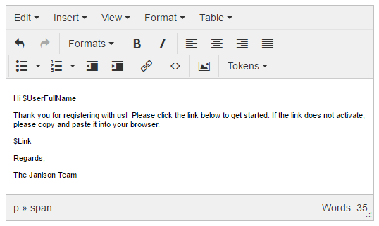 Token in a template