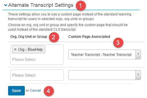 Alternative transcript settings