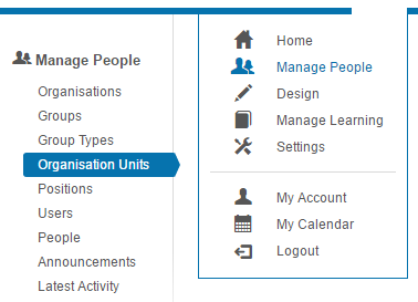 Organisation Units screen