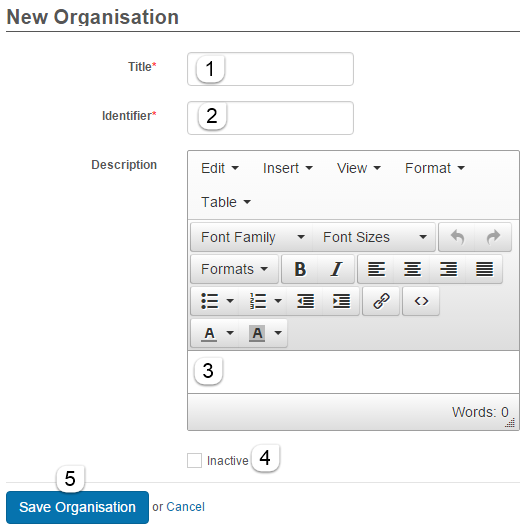 Add organisation form