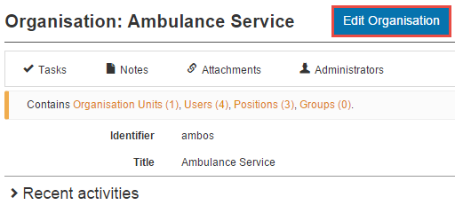Edit Organisation button