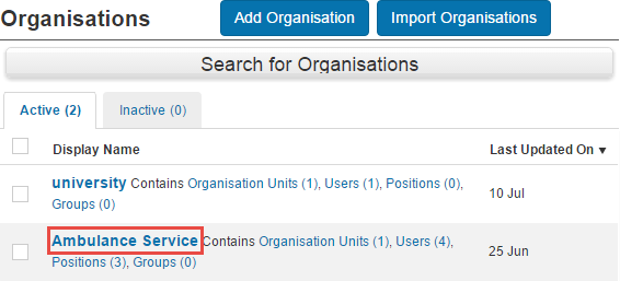 Select organisation to inspect