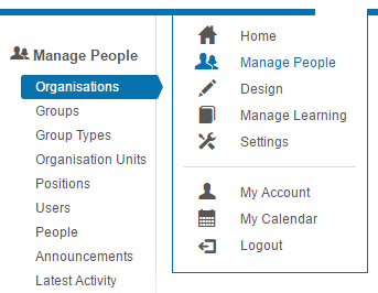 Manage Organisations menu